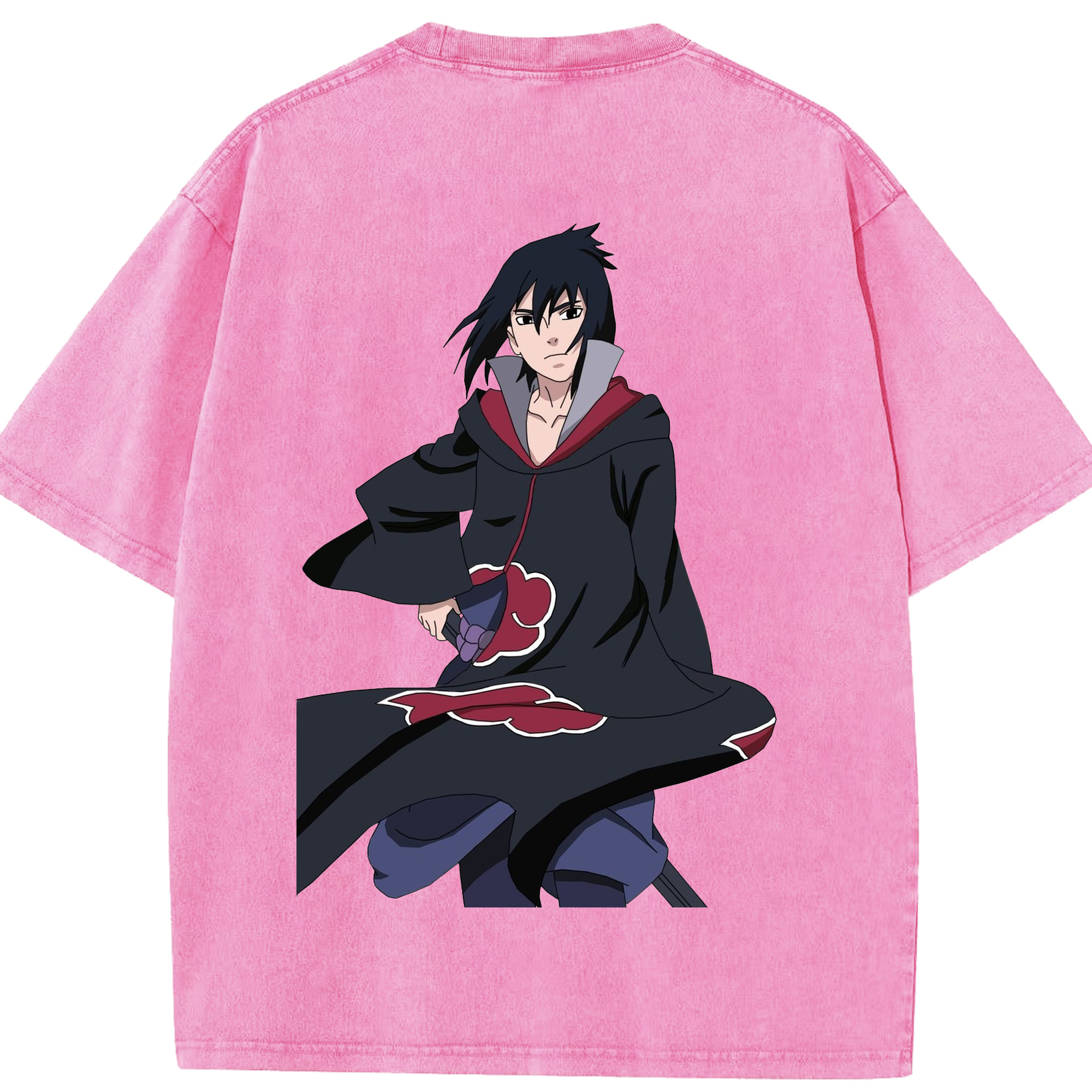 （画像用） NARUTO -ナルト- うちは サスケ Uchiha Sasuke 綿100% ヴィンテージ風 半袖Tシャツ（背面プリント）